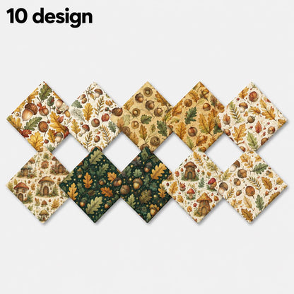 10Pc/Set Autumn Leaves Mushroom Pinecones Series Fat Quarter Fabric, Pre-Cut Square Fabric Assort, Fabric Set, Craft Fabric, Handmade DIY Patchwork Fabric,Home Quilting Sewing Fabric, Packaging Fabric, Scrapbooking Craft Hobbyist