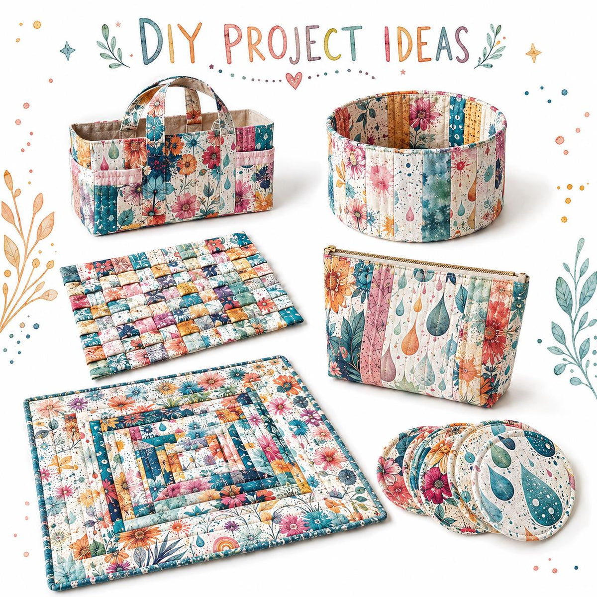 10pcs Vintage Floral Paint Splatter Pattern Jelly Roll Fabric Strips 2.5X19.7inch Pre-Cut 100% Polyester For Patchwork Quilts, Table Runners, Placemats, Tote Bags, Storage Pouches, Makeup Bags, Coasters, Quilt Blocks & Binding