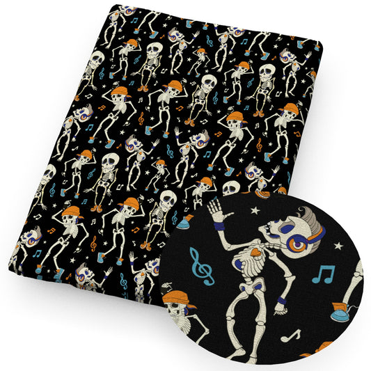 halloween skull ghost skeleton bones music notes fabric