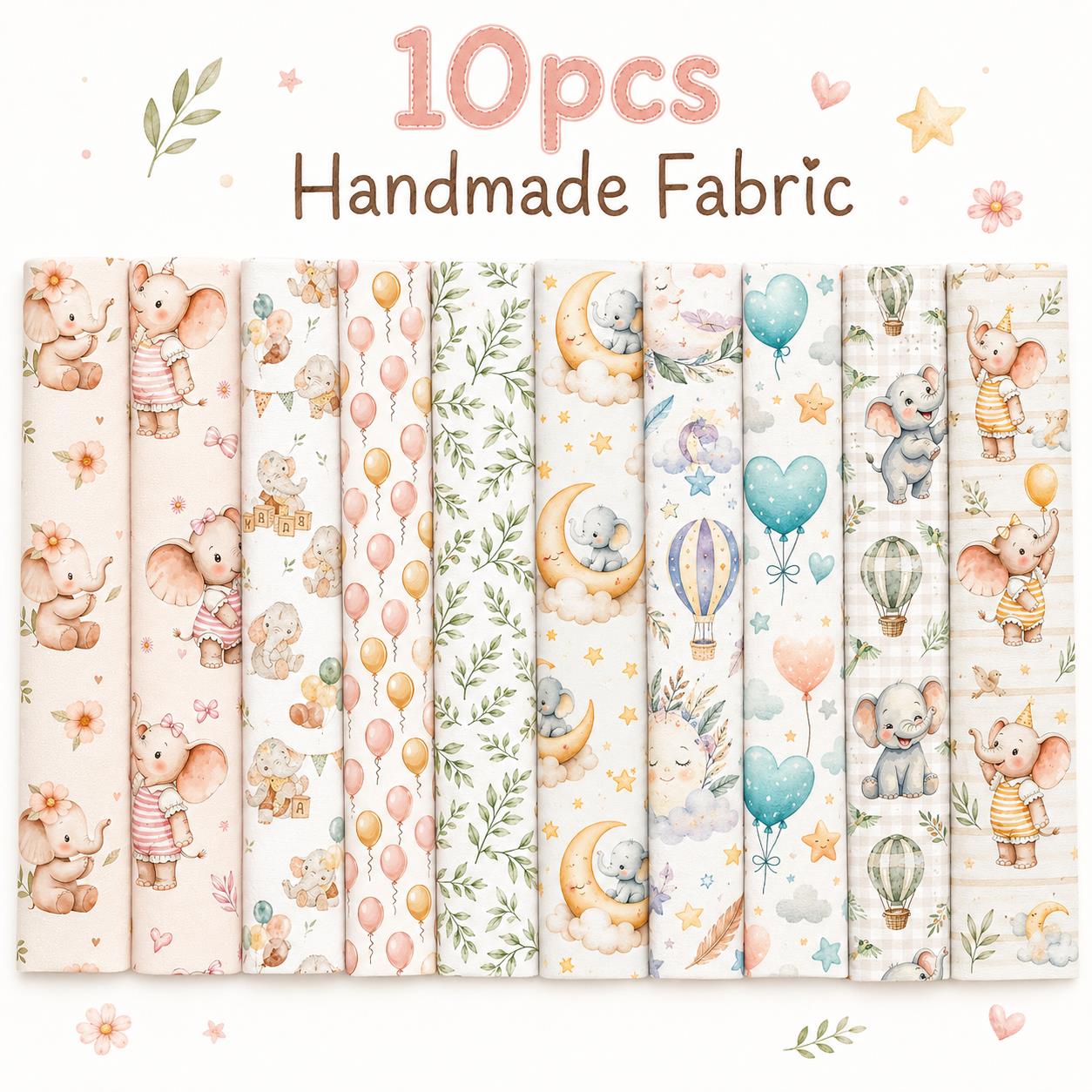 10pcs Vintage Elephant Pattern Jelly Roll Fabric Strips 2.5X19.7inch Pre-cut 100% Polyester for Patchwork Quilts, Table Runners, Placemats, Tote Bags, Storage Pouches, Makeup Bags, Coasters, Quilt Blocks & Binding