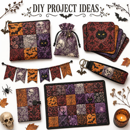 10Pc/Set Halloween Series Flower Skull Spider Web Bat Fat Quarter Fabric, Pre-Cut Square Fabric Assort, Fabric Set, Craft Fabric, Handmade DIY Patchwork Fabric,Home Quilting Sewing Fabric, Packaging Fabric, Scrapbooking Craft Hobbyist