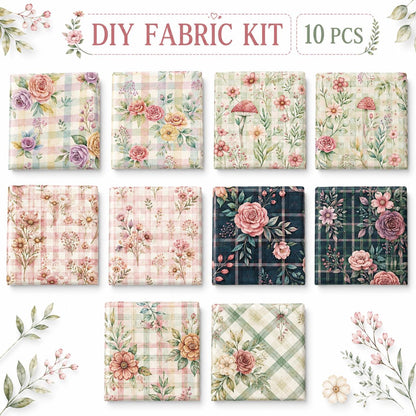 10Pc/Set Flower Plaid Series Daisy Mushroom Fat Quarter Fabric, Pre-Cut Square Fabric Assort, Fabric Set, Craft Fabric, Handmade DIY Patchwork Fabric,Home Quilting Sewing Fabric, Packaging Fabric, Scrapbooking Craft Hobbyist