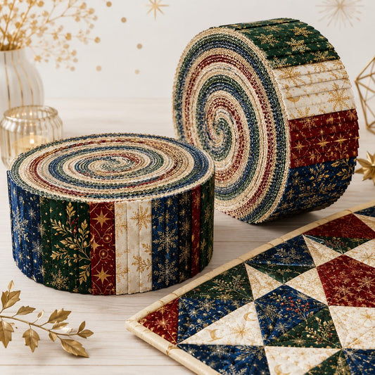 10pcs Vintage Floral Snow Christmas Pattern Jelly Roll Fabric Strips 2.5X19.7inch Pre-Cut 100% Polyester For Patchwork Quilts, Table Runners, Placemats, Tote Bags, Storage Pouches, Makeup Bags, Coasters, Quilt Blocks & Binding