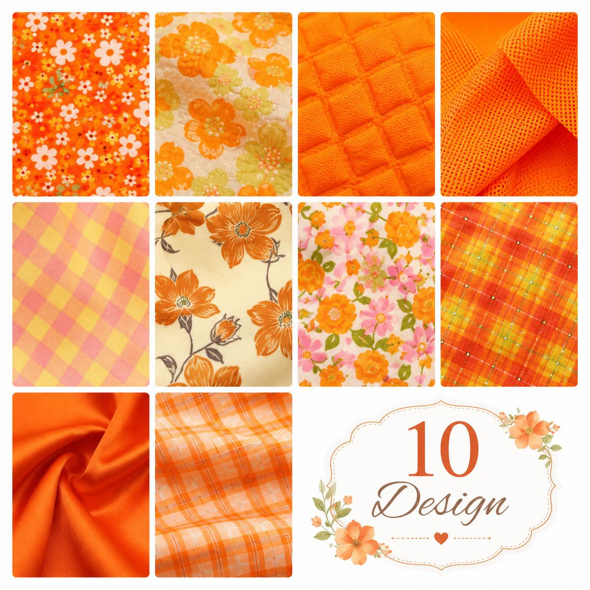 10Pc/Set, Making 10 Images 1pc Each, Each Size: 6.3*50cm Floral Orange Autumn Series Sliced Fabric Set Style Combination, Polyester Jelly Roll Fabric Strips, Pre-Cut Quilting Squares, For Quilting DIY, Handicrafts And Sewing, Blankets, Rugs, Interior Deco