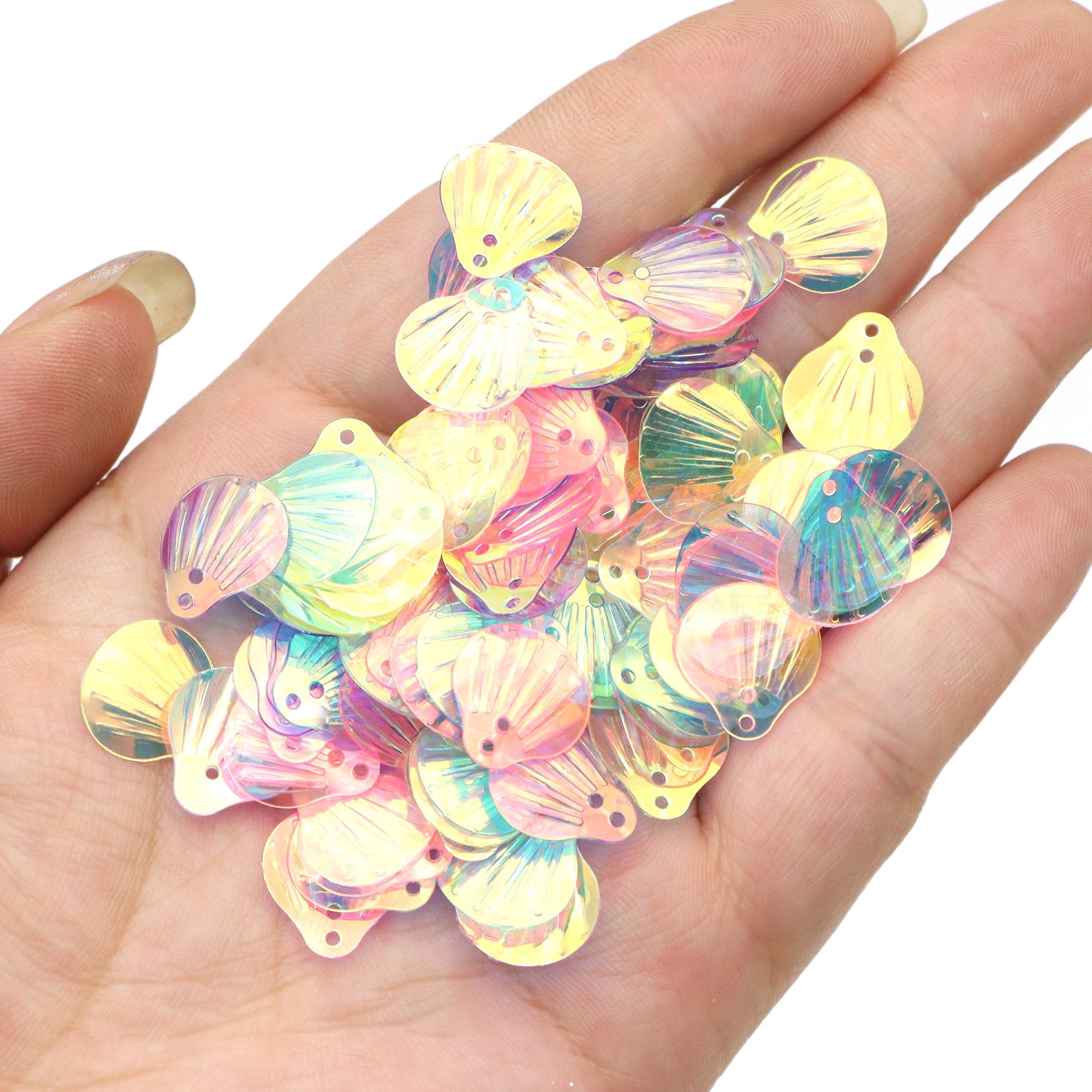 20g/pack Golden Light Transparent Fish Scale Shell Sequins,Vibrant Laser Double Hole Eye Makeup Flakes,Charms for Jewelry Making, Earring, Stage, Party, Makeup, Home Decors, DIY, Dress, Scrapbook, Shoes, Photoframe Accessories and Handmade Supplies