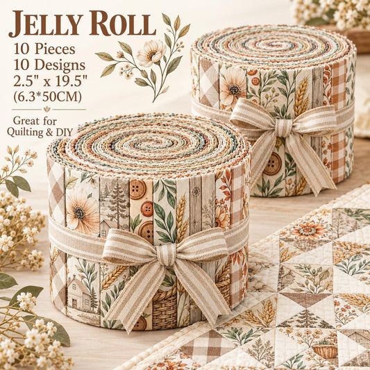 10pcs Vintage Floral Horse House Autumn Pattern Jelly Roll Fabric Strips 2.5X19.7inch Pre-Cut 100% Polyester For Patchwork Quilts, Table Runners, Placemats, Tote Bags, Storage Pouches, Makeup Bags, Coasters, Quilt Blocks & Binding