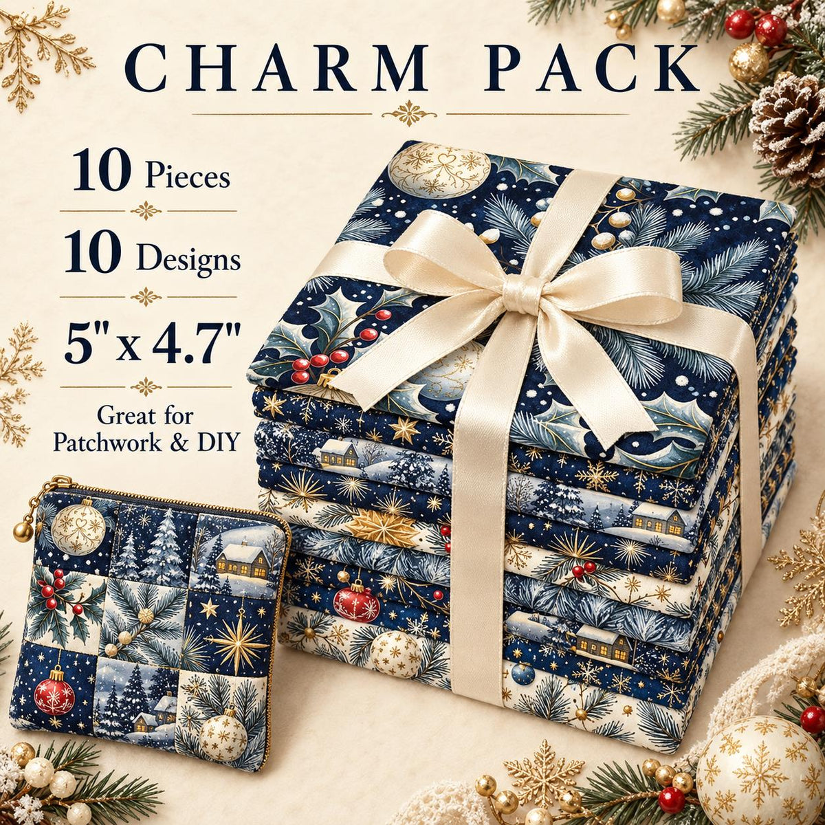 10Pc/Set Christmas Series Star Tree Holly House Fat Quarter Fabric, Pre-Cut Square Fabric Assort, Fabric Set, Craft Fabric, Handmade DIY Patchwork Fabric,Home Quilting Sewing Fabric, Packaging Fabric, Scrapbooking Craft Hobbyist