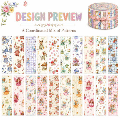 20pcs Vintage Mouse Fruit Jelly Roll Sliced Fabric Strips 2.5X19.7inch Pre-cut Fresh and Delicate Printed Multi-Color 100% Polyester for DIY Handmade Patchwork, Table Runners, Placemats, Tote Bags, Storage Pouches, Makeup Bags, Coasters, Quilt Blocks