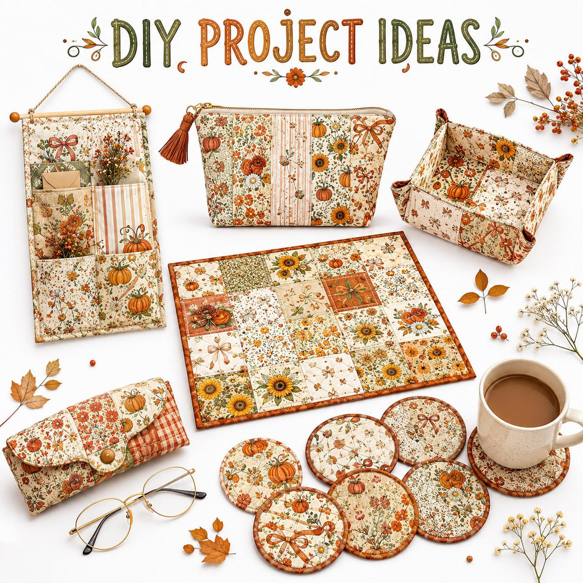 10Pc/Set Autumn Pumpkin Series Plaid Bowknot Flower Fat Quarter Fabric, Pre-Cut Square Fabric Assort, Fabric Set, Craft Fabric, Handmade DIY Patchwork Fabric,Home Quilting Sewing Fabric, Packaging Fabric, Scrapbooking Craft Hobbyist