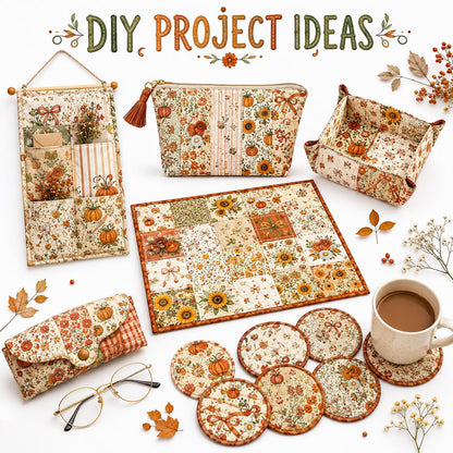 10Pc/Set Autumn Pumpkin Series Plaid Bowknot Flower Fat Quarter Fabric, Pre-Cut Square Fabric Assort, Fabric Set, Craft Fabric, Handmade DIY Patchwork Fabric,Home Quilting Sewing Fabric, Packaging Fabric, Scrapbooking Craft Hobbyist