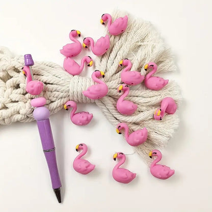 1pc Flamingo Silicone Bead Charms - Assorted Pink Shapes for Jewelry Making, DIY Beading Pens, Keychain Accessories & Handicraft Decorations