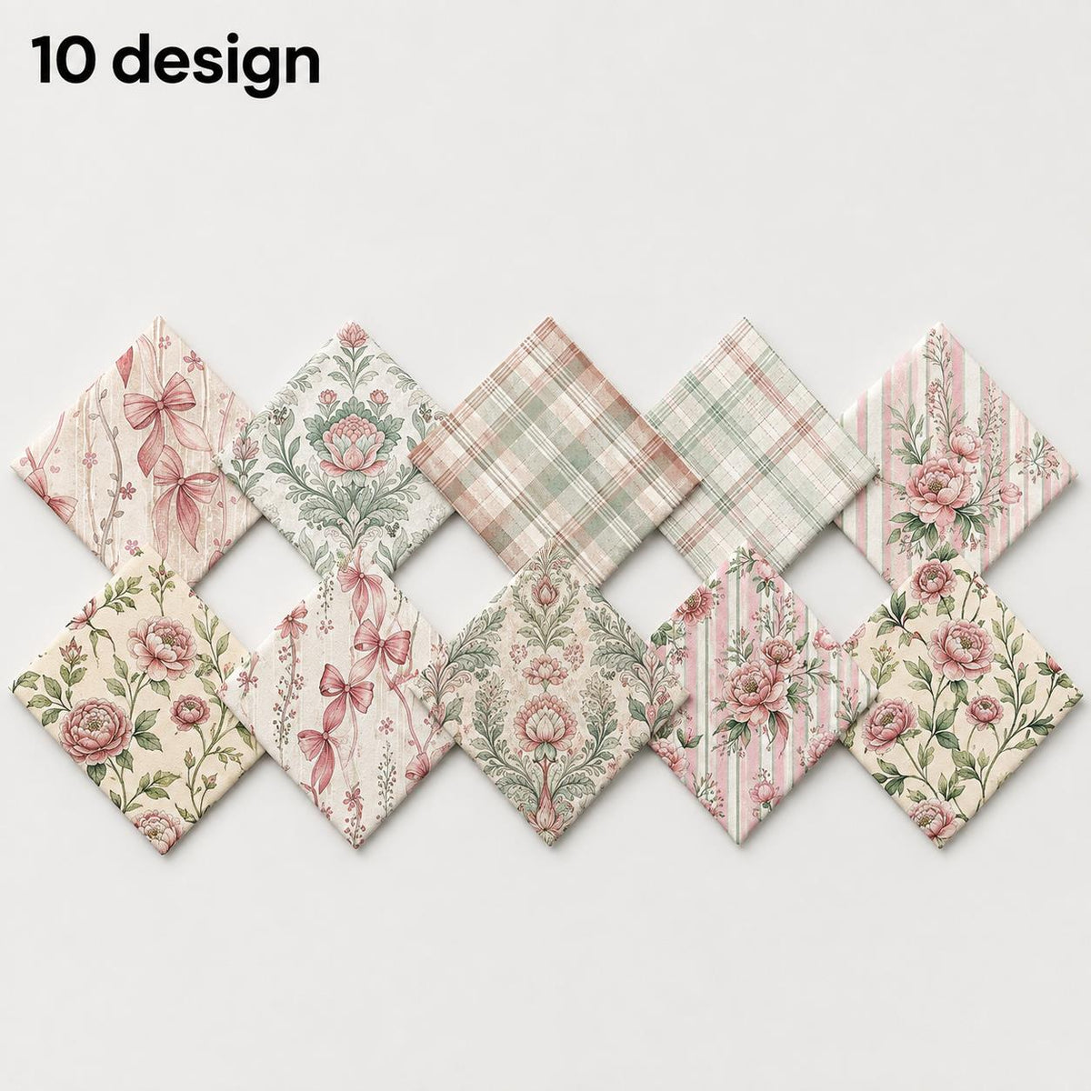 10pcs Charm Pack Set Floral Pattern 100% Polyester Patchwork in 10 Design Styles, Ready-to-Sew Without Cutting, Suitable For Patchwork Wallet Making Gift Giving Tote Bags Coasters DIY Craft Projects For Mother's Gift