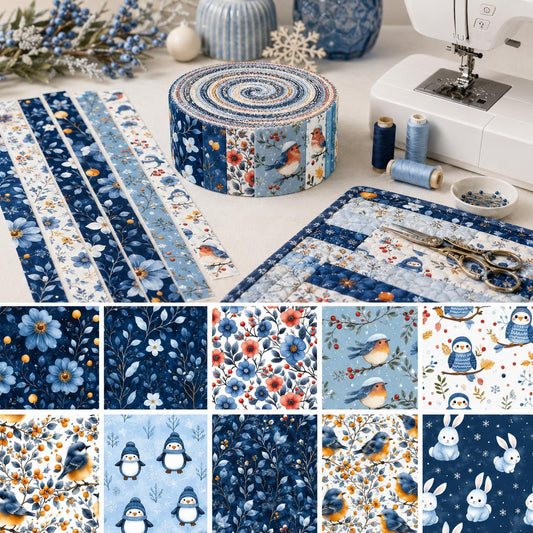 10pcs Vintage Floral Bird Penguin Pattern Floral Jelly Roll Fabric Strips 2.5X19.7inch Pre-Cut 100% Polyester For Patchwork Quilts, Table Runners, Placemats, Tote Bags, Storage Pouches, Makeup Bags, Coasters, Quilt Blocks & Binding