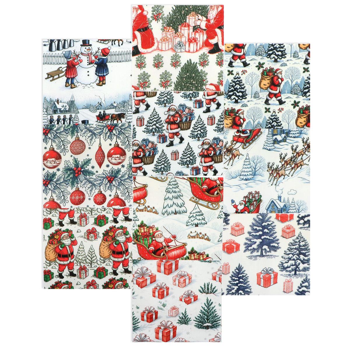 10Pc/Set Christmas Series Deer Tree Santa Claus Holly Gift Fat Quarter Fabric, Pre-Cut Square Fabric Assort, Fabric Set, Craft Fabric, Handmade DIY Patchwork Fabric,Home Quilting Sewing Fabric, Packaging Fabric, Scrapbooking Craft Hobbyist