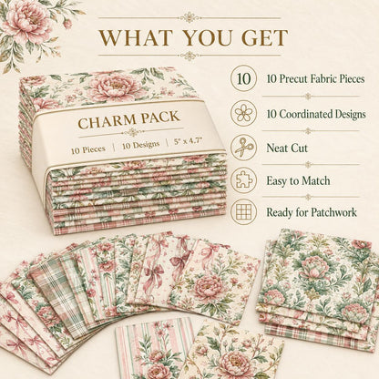 10pcs Charm Pack Set Floral Pattern 100% Polyester Patchwork in 10 Design Styles, Ready-to-Sew Without Cutting, Suitable For Patchwork Wallet Making Gift Giving Tote Bags Coasters DIY Craft Projects For Mother's Gift