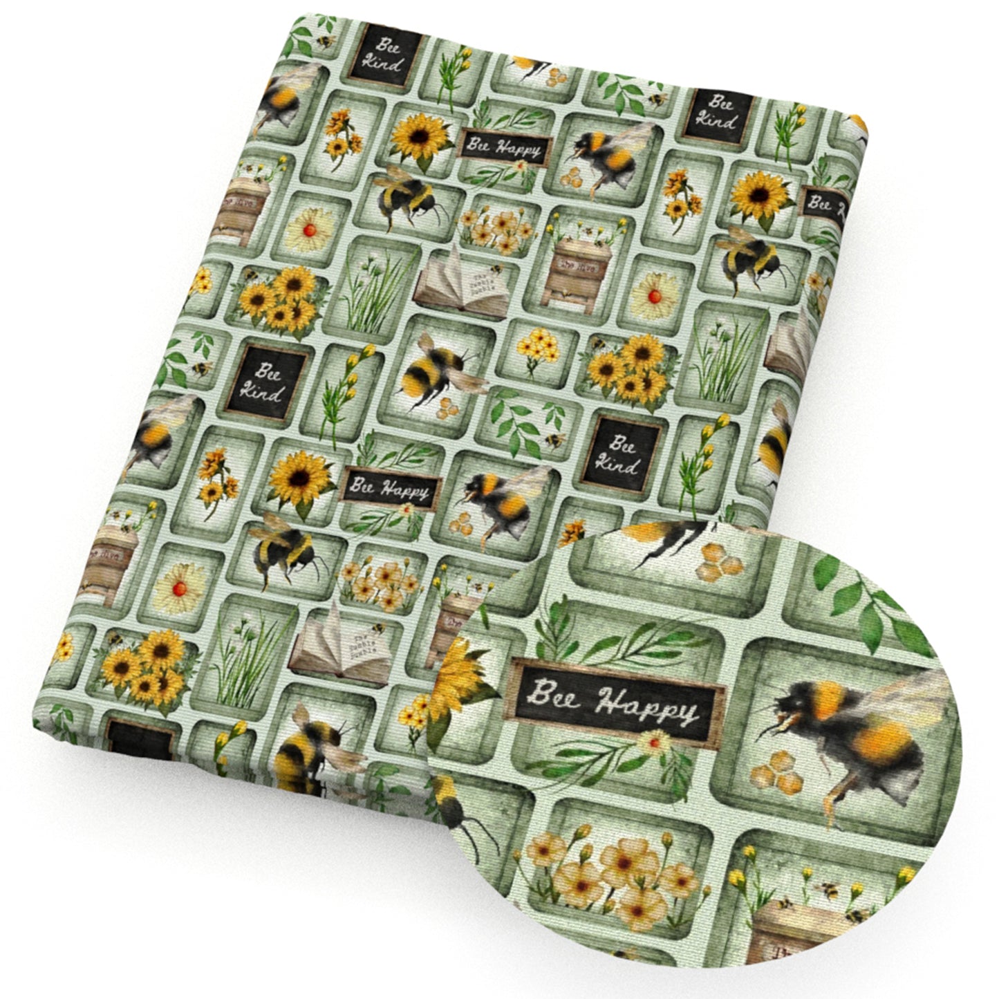 sunflower bee book blackboard plaid grid fabric
