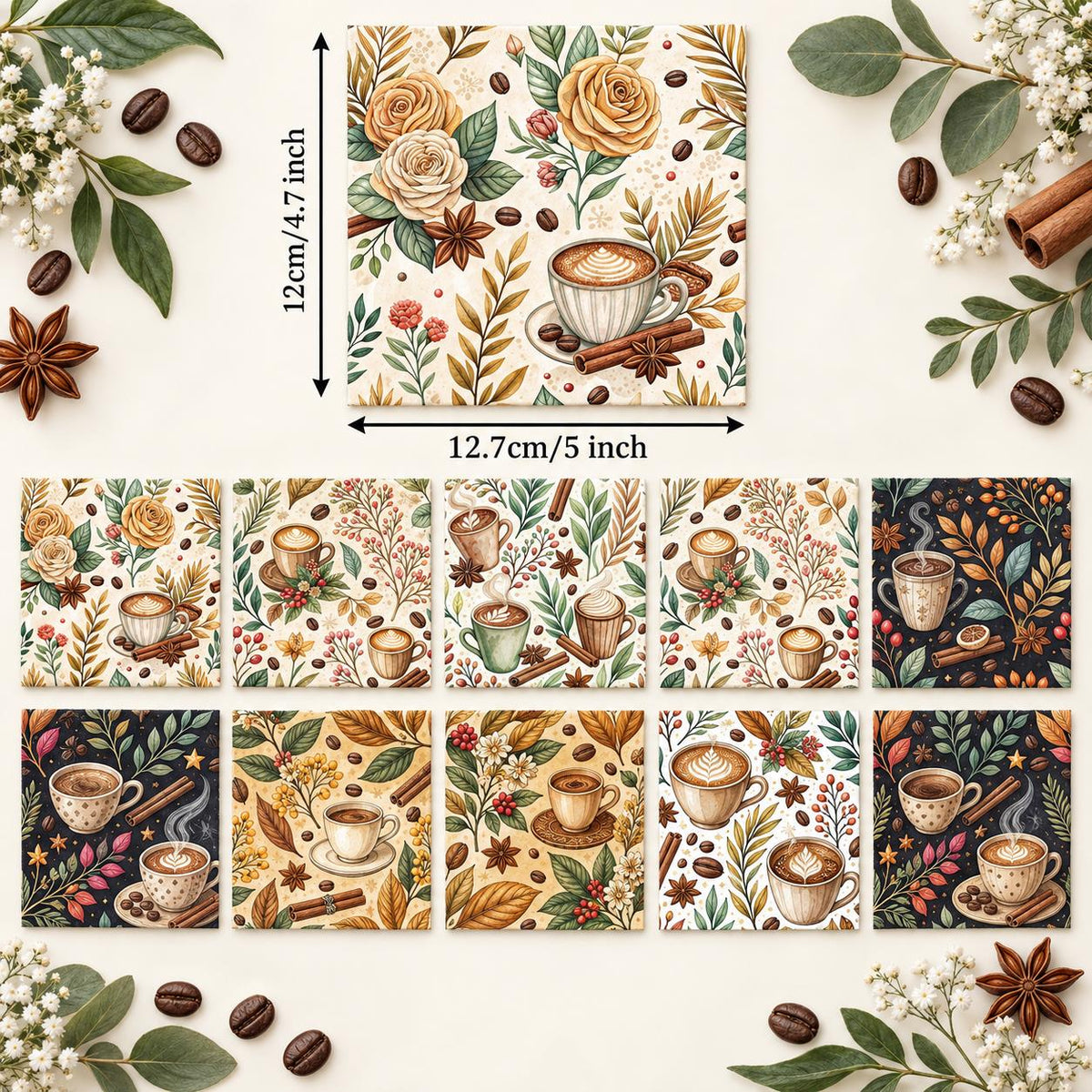 10Pc/Set Christmas Flower Coffee Beans Coffee Series Fat Quarter Fabric, Pre-Cut Square Fabric Assort, Fabric Set, Craft Fabric, Handmade DIY Patchwork Fabric,Home Quilting Sewing Fabric, Packaging Fabric, Scrapbooking Craft Hobbyist