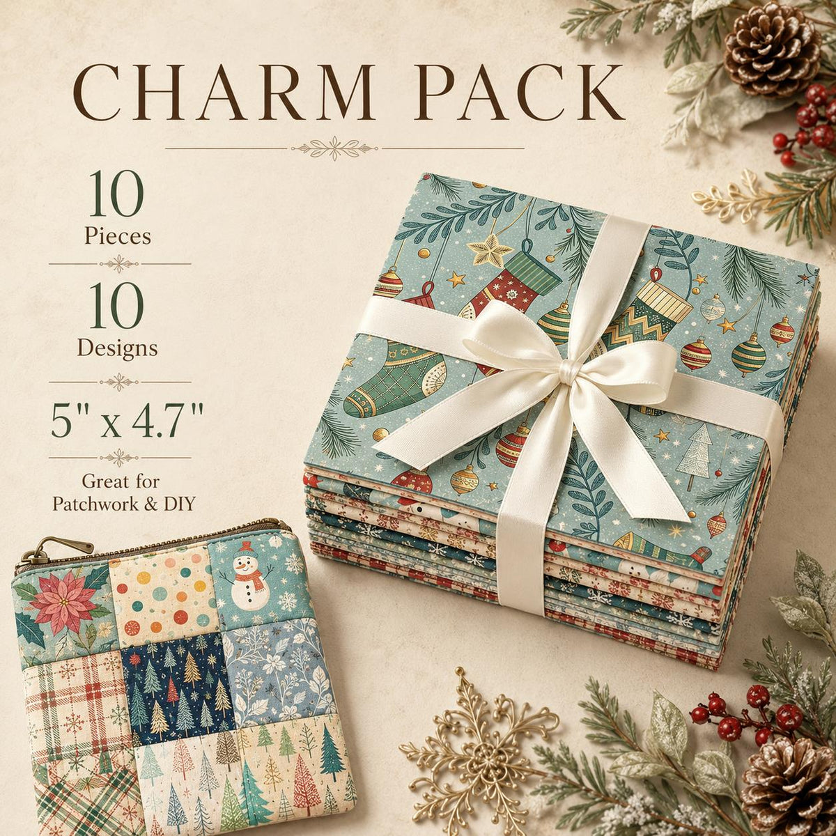 10Pc/Set Christmas Series Flower Dot Plaid Tree Deer Fat Quarter Fabric, Pre-Cut Square Fabric Assort, Fabric Set, Craft Fabric, Handmade DIY Patchwork Fabric,Home Quilting Sewing Fabric, Packaging Fabric, Scrapbooking Craft Hobbyist