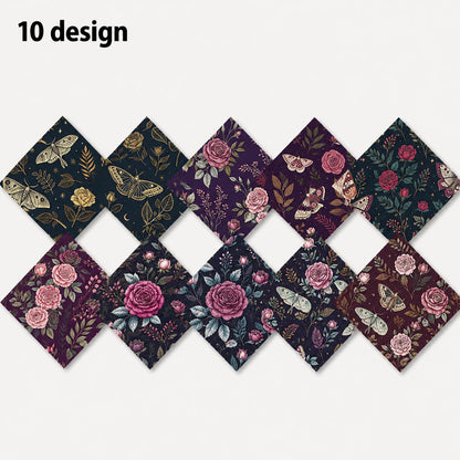 10Pc/Set Flower Series Butterfly Rose Fat Quarter Fabric, Pre-Cut Square Fabric Assort, Fabric Set, Craft Fabric, Handmade DIY Patchwork Fabric,Home Quilting Sewing Fabric, Packaging Fabric, Scrapbooking Craft Hobbyist