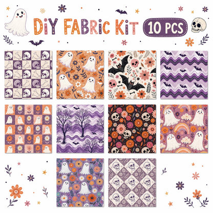 10Pc/Set Halloween Series Plaid Skull Flower Bones Bat Fat Quarter Fabric, Pre-Cut Square Fabric Assort, Fabric Set, Craft Fabric, Handmade DIY Patchwork Fabric,Home Quilting Sewing Fabric, Packaging Fabric, Scrapbooking Craft Hobbyist