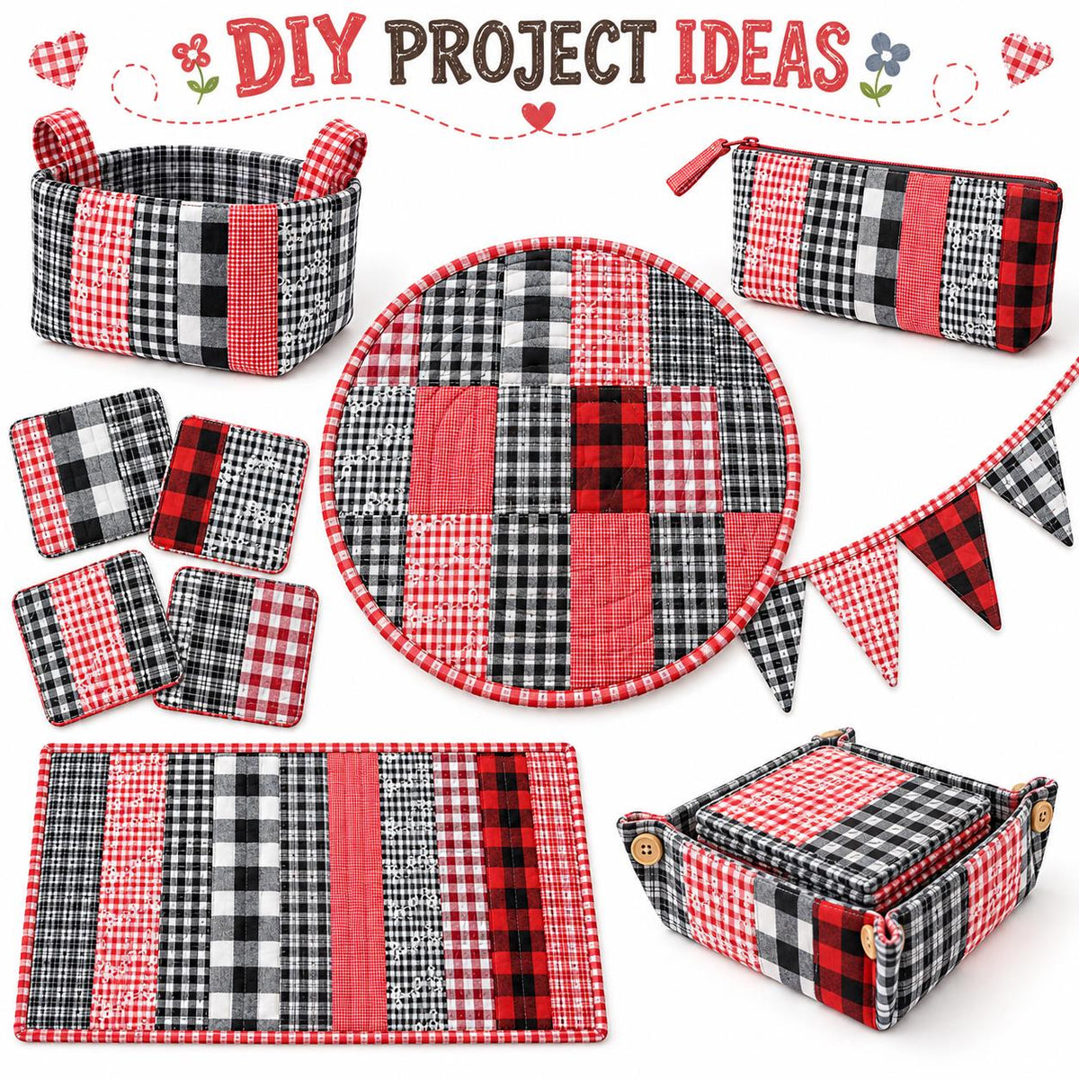 10pcs Vintage Plaid Red & Black Pattern Jelly Roll Fabric Strips 2.5X19.7inch Pre-Cut 100% Polyester For Patchwork Quilts, Table Runners, Placemats, Tote Bags, Storage Pouches, Makeup Bags, Coasters, Quilt Blocks & Binding