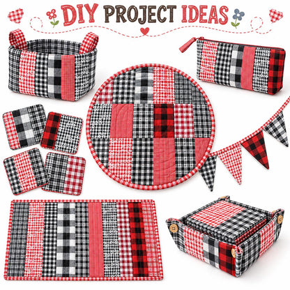 10pcs Vintage Plaid Red & Black Pattern Jelly Roll Fabric Strips 2.5X19.7inch Pre-Cut 100% Polyester For Patchwork Quilts, Table Runners, Placemats, Tote Bags, Storage Pouches, Makeup Bags, Coasters, Quilt Blocks & Binding