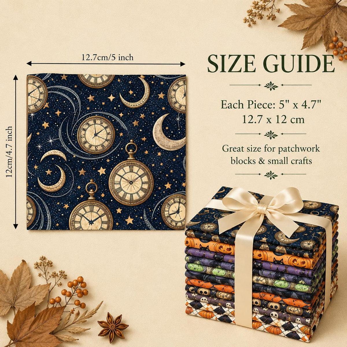 10pcs Charm Pack Set Bat Pumpkin Skull Cat Halloween Vintage Style Pattern Handmade DIY with Rich Color and Texture Elements 100% Polyester Patchwork in 10 Design Styles Suitable for Patchwork DIY Craft Projects DIY Wallet Making Gift Giving Bag Making