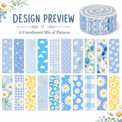 20pcs Vintage Daisy Floral Blue Series Jelly Roll Sliced Fabric Strips 2.5X19.7inch Fresh and Delicate Printed Pre-cut Multi-Color 100% Polyester for DIY Handmade Patchwork, Table Runners, Placemats, Tote Bags, Storage Pouches, Makeup Bags, Coasters
