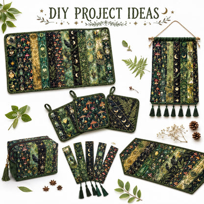 10pcs Vintage Wishing Bottle Skull Dark Pattern Jelly Roll Fabric Strips 2.5X19.7inch Pre-cut 100% Polyester for Patchwork Quilts, Table Runners, Placemats, Tote Bags, Storage Pouches, Makeup Bags, Coasters, Quilt Blocks & Binding Halloween Gift