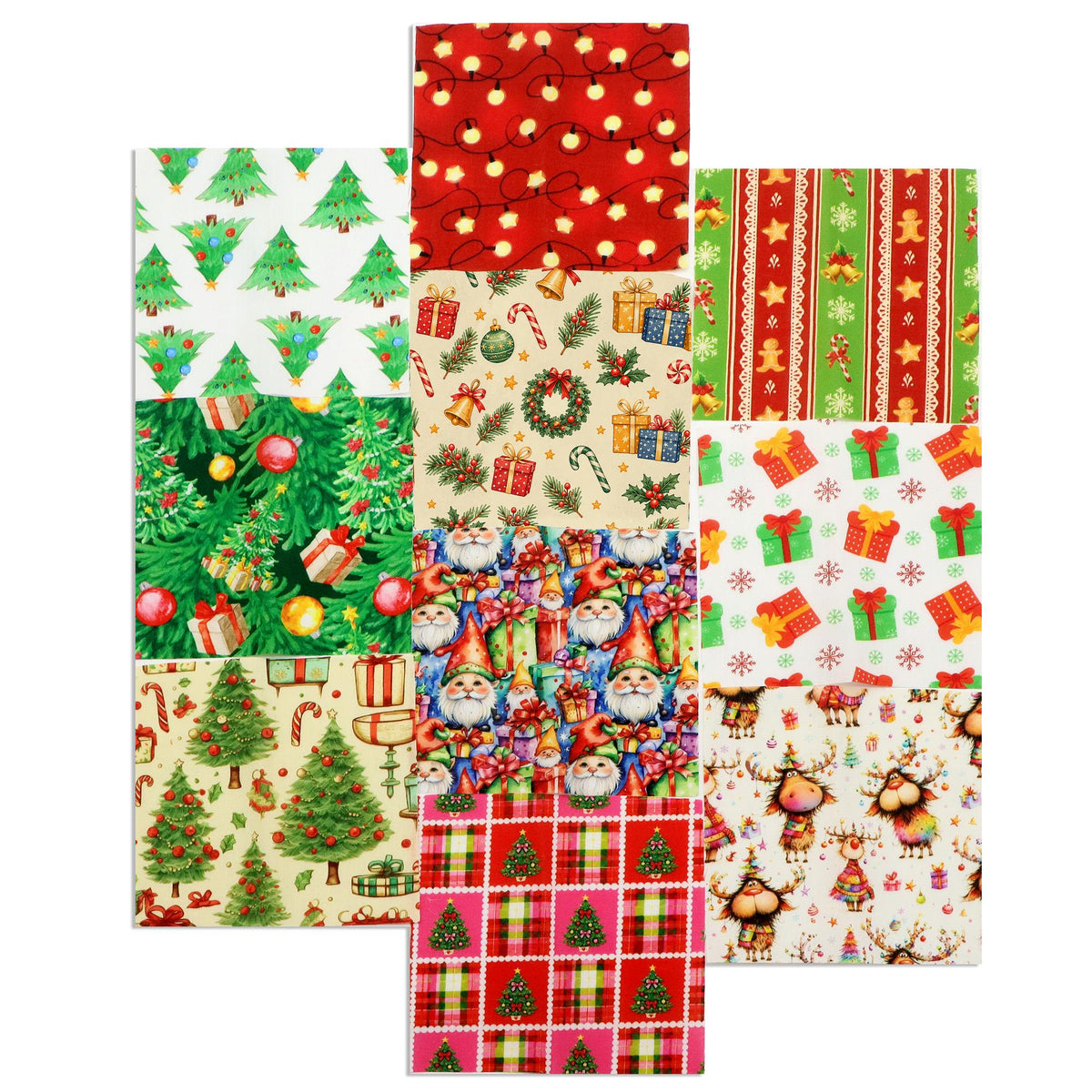 10Pc/Set Christmas Series Star Plaid Deer Santa Claus Crutch Fat Quarter Fabric, Pre-Cut Square Fabric Assort, Fabric Set, Craft Fabric, Handmade DIY Patchwork Fabric,Home Quilting Sewing Fabric, Packaging Fabric, Scrapbooking Craft Hobbyist
