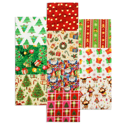 10Pc/Set Christmas Series Star Plaid Deer Santa Claus Crutch Fat Quarter Fabric, Pre-Cut Square Fabric Assort, Fabric Set, Craft Fabric, Handmade DIY Patchwork Fabric,Home Quilting Sewing Fabric, Packaging Fabric, Scrapbooking Craft Hobbyist
