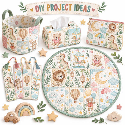 10Pc/Set Animal Series Dinosaurs Lions Bear Moon Umbrella Balloon Cloud Fat Quarter Fabric, Pre-Cut Square Fabric Assort, Fabric Set, Craft Fabric, Handmade DIY Patchwork Fabric,Home Quilting Sewing Fabric, Packaging Fabric, Scrapbooking Craft Hobbyist