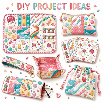 10Pc/Set Heart Series Candy Bear Dot Lollipop Stripe Fat Quarter Fabric, Pre-Cut Square Fabric Assort, Fabric Set, Craft Fabric, Handmade DIY Patchwork Fabric,Home Quilting Sewing Fabric, Packaging Fabric, Scrapbooking Craft Hobbyist