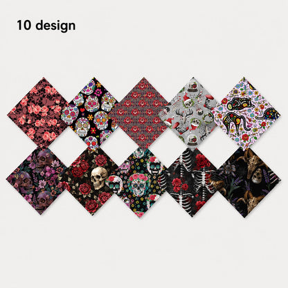 10Pc/Set Halloween Series Spider Skull Rose Cat Fat Quarter Fabric, Pre-Cut Square Fabric Assort, Fabric Set, Craft Fabric, Handmade DIY Patchwork Fabric,Home Quilting Sewing Fabric, Packaging Fabric, Scrapbooking Craft