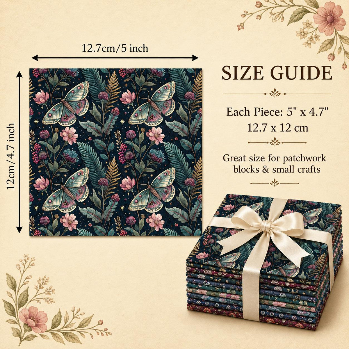 10Pc/Set Flower Butterfly Series Fat Quarter Fabric, Pre-Cut Square Fabric Assort, Fabric Set, Craft Fabric, Handmade DIY Patchwork Fabric,Home Quilting Sewing Fabric, Packaging Fabric, Scrapbooking Craft Hobbyist