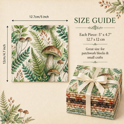 10pcs Charm Pack Set Mushroom Pattern Vintage Style Pattern Handmade DIY with Rich Color and Texture Elements 100% Polyester Patchwork in 10 Design Styles Suitable for Patchwork DIY Craft Projects DIY Wallet Making Gift Giving Bag Making