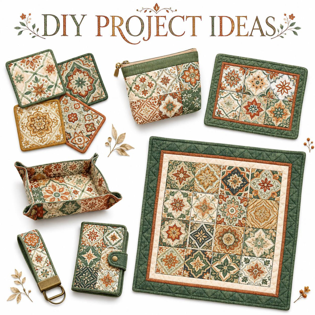 10pcs Charm Pack Set Geometric Floral Pattern 100% Polyester Patchwork in 10 Design Styles, Ready-to-Sew Without Cutting, Suitable For Patchwork Wallet Making Gift Giving Tote Bags Coasters DIY Craft Projects