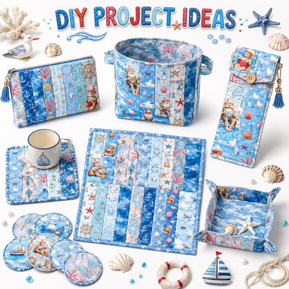 10Pc/Set, Making 10 Images 1pc Each, Each Size: 6.3*50cm Grandma Beach Ocean Series Sliced Fabric Set Style Combination, Polyester Jelly Roll Fabric Strips, Pre-Cut Quilting Squares, For Quilting DIY, Handicrafts And Sewing, Blankets, Rugs