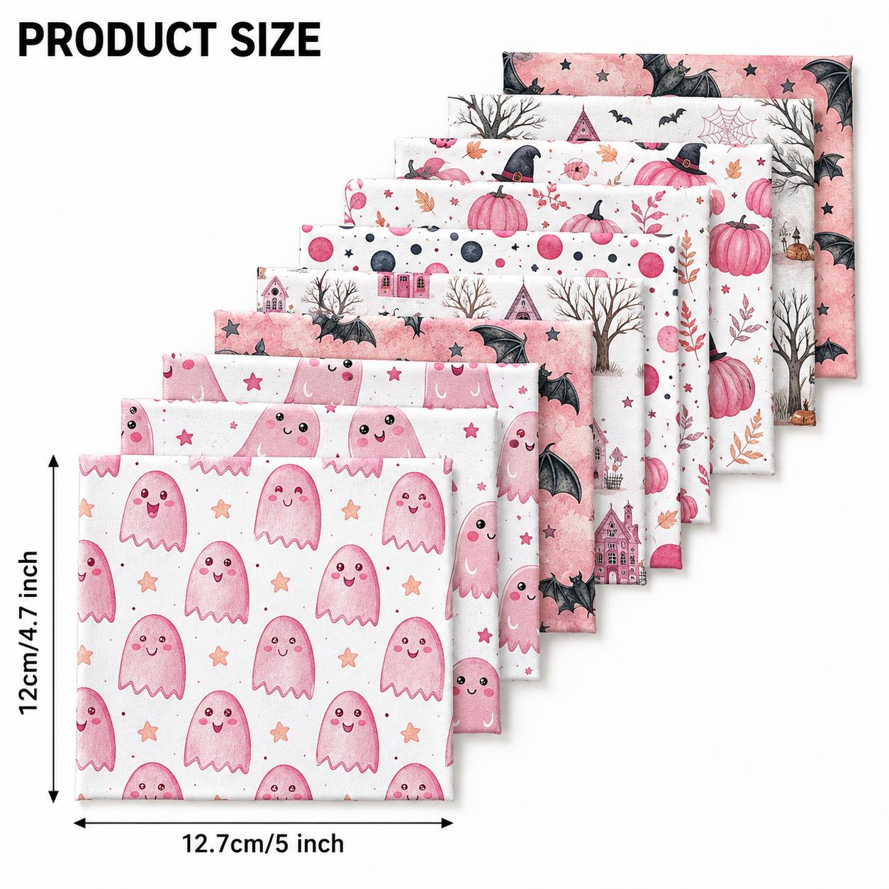 10Pc/Set Halloween Series Dot Star Pumpkin Bat Fat Quarter Fabric, Pre-Cut Square Fabric Assort, Fabric Set, Craft Fabric, Handmade DIY Patchwork Fabric,Home Quilting Sewing Fabric, Packaging Fabric, Scrapbooking Craft Hobbyist