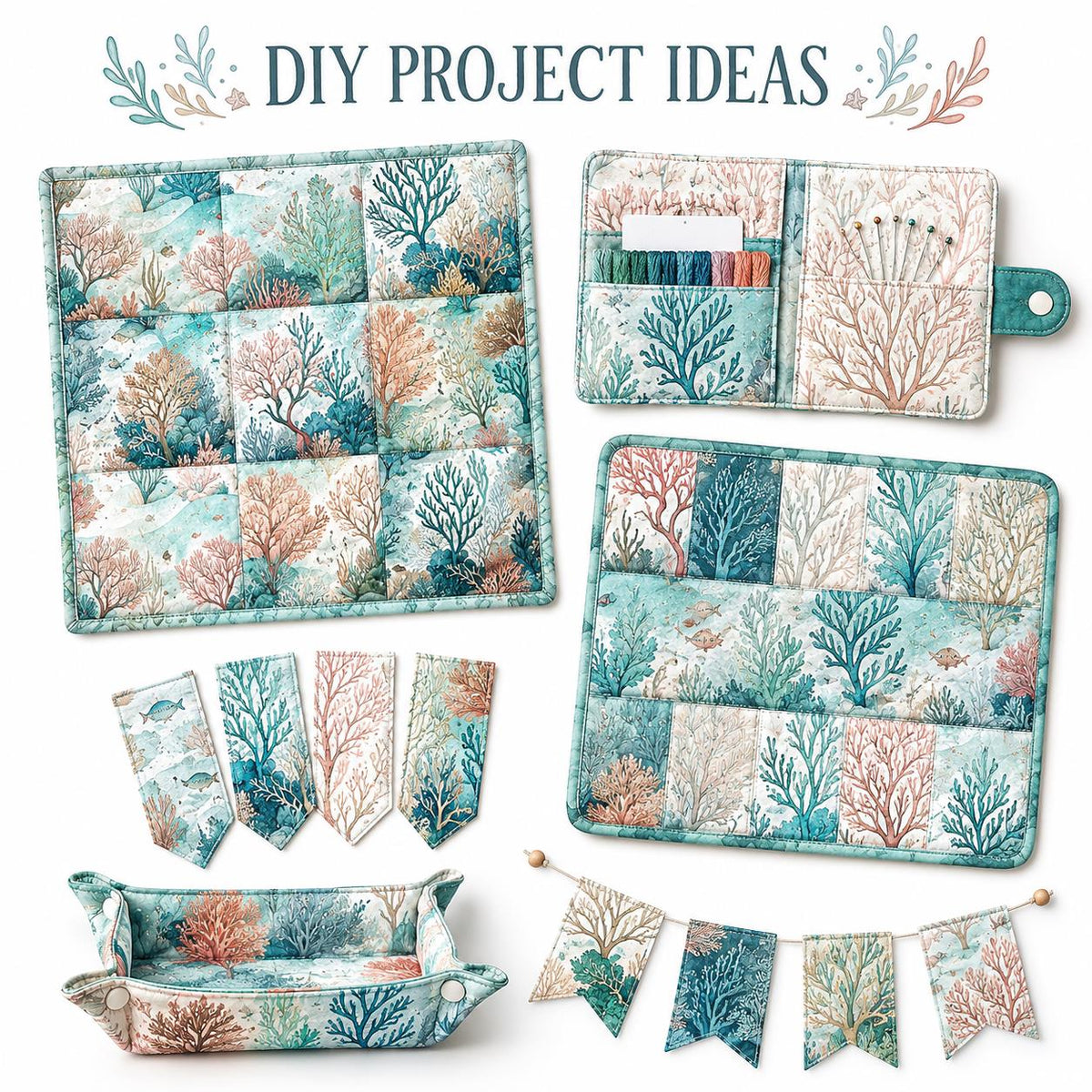 10Pc/Set Ocean Series Series Coral Conch Fish Fat Quarter Fabric, Pre-Cut Square Fabric Assort, Fabric Set, Craft Fabric, Handmade DIY Patchwork Fabric,Home Quilting Sewing Fabric, Packaging Fabric, Scrapbooking Craft Hobbyist