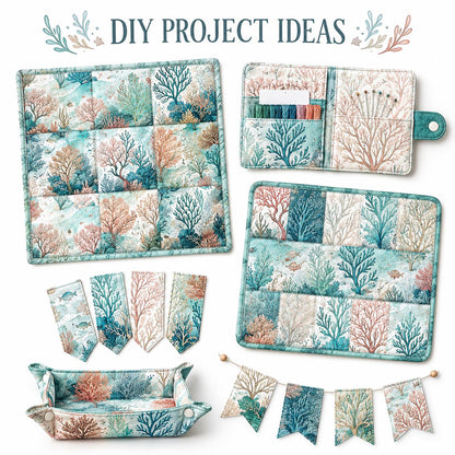 10Pc/Set Ocean Series Series Coral Conch Fish Fat Quarter Fabric, Pre-Cut Square Fabric Assort, Fabric Set, Craft Fabric, Handmade DIY Patchwork Fabric,Home Quilting Sewing Fabric, Packaging Fabric, Scrapbooking Craft Hobbyist