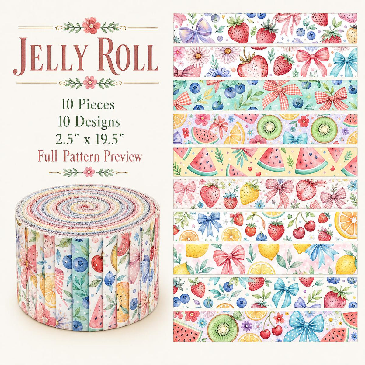 10pcs Vintage Strawberry Fruit Watermelon Pattern Purple Jelly Roll Fabric Strips 2.5X19.7inch Pre-cut 100% Polyester for Patchwork Quilts, Table Runners, Placemats, Tote Bags, Storage Pouches, Makeup Bags, Coasters, Quilt Blocks & Binding