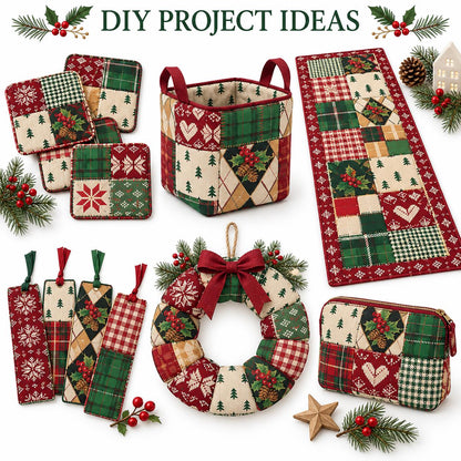 10Pc/Set Christmas Series Stripe Heart Plaid Holly Pinecones Fat Quarter Fabric, Pre-Cut Square Fabric Assort, Fabric Set, Craft Fabric, Handmade DIY Patchwork Fabric,Home Quilting Sewing Fabric, Packaging Fabric, Scrapbooking Craft Hobbyist