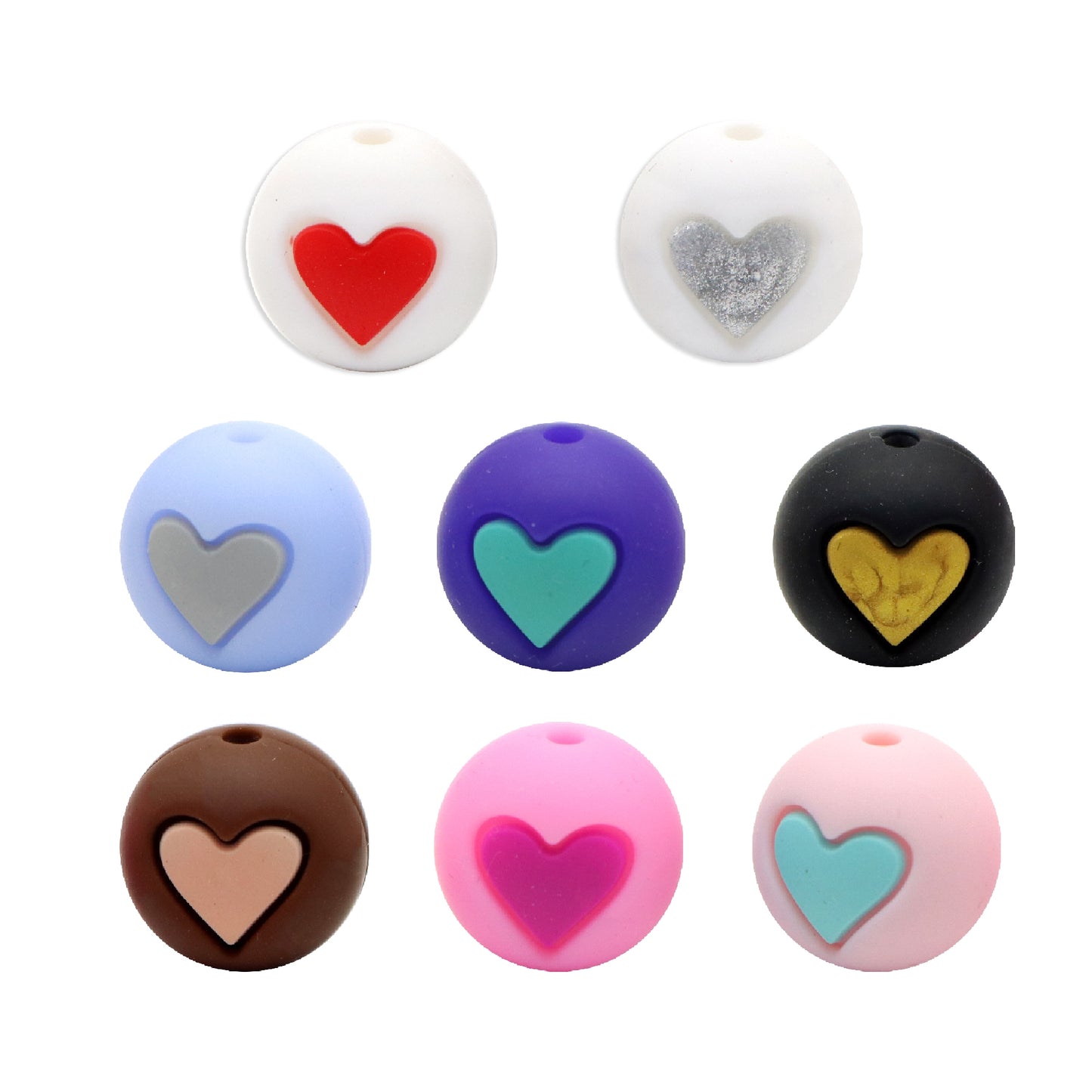 5Pcs 15mm Festive Silicone Beads Love Heart Pattern Round Shaped Focal Beads Loose Spacer Beads for DIY Jewelry Making Accessories DIY Bracelet Necklace Chain Earrings Charm Bangle Decors Craft Pen Supplies