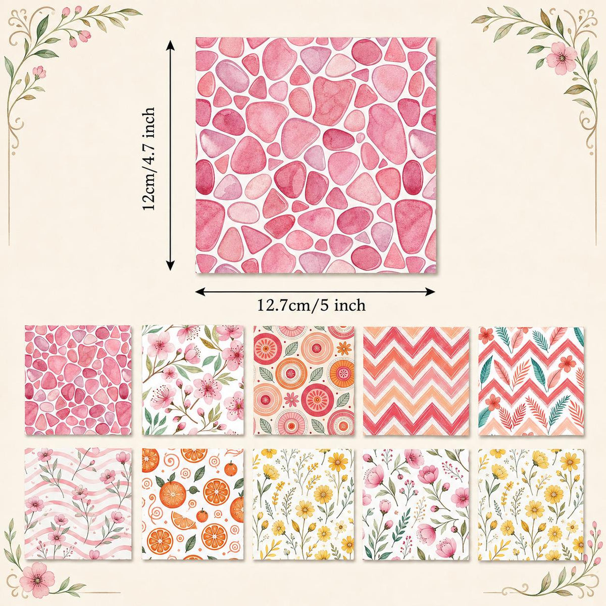 10Pc/Set Flower Series Orange Stone Stripe Peach Blossoms Fat Quarter Fabric, Pre-Cut Square Fabric Assort, Fabric Set, Craft Fabric, Handmade DIY Patchwork Fabric,Home Quilting Sewing Fabric, Packaging Fabric, Scrapbooking Craft Hobbyist