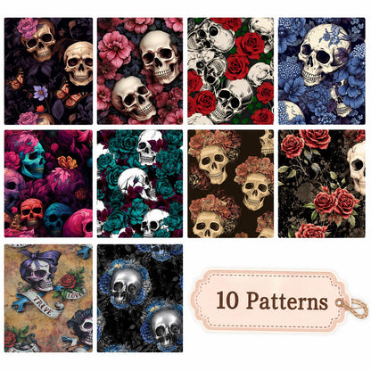 10pcs Skull Halloween Pattern Jelly Roll Fabric Strips 2.5X19.7inch Pre-cut 100% Polyester for Patchwork Quilts, Table Runners, Placemats, Tote Bags, Storage Pouches, Makeup Bags, Coasters, Quilt Blocks & Binding