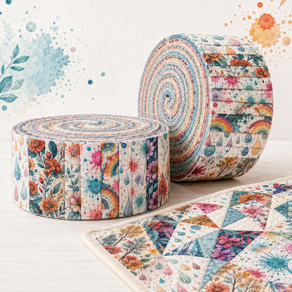 10pcs Vintage Floral Paint Splatter Pattern Jelly Roll Fabric Strips 2.5X19.7inch Pre-Cut 100% Polyester For Patchwork Quilts, Table Runners, Placemats, Tote Bags, Storage Pouches, Makeup Bags, Coasters, Quilt Blocks & Binding
