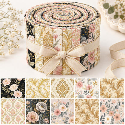 10pcs Vintage Floral Burgundy Pattern Jelly Roll Fabric Strips 2.5X19.7inch Pre-Cut 100% Polyester For Patchwork Quilts, Table Runners, Placemats, Tote Bags, Storage Pouches, Makeup Bags, Coasters, Quilt Blocks & Binding