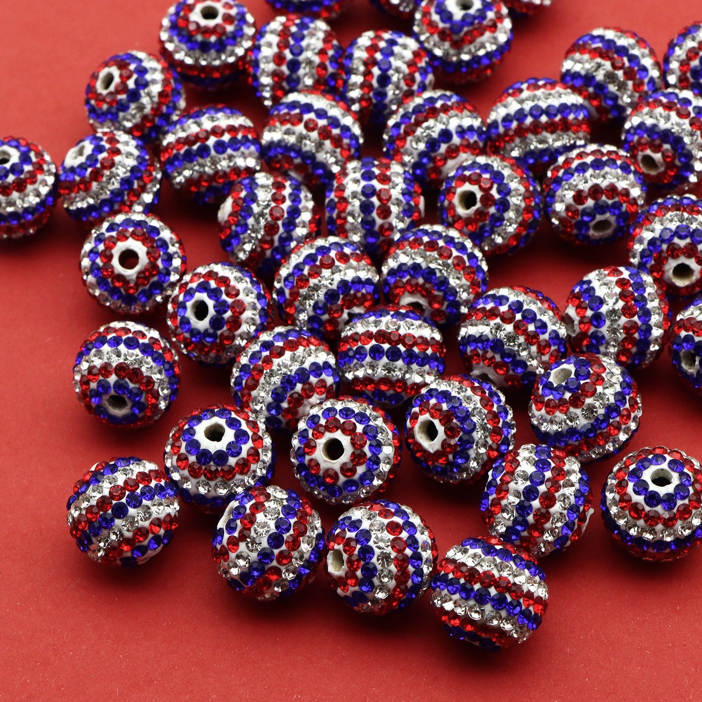 1Pc Independence Day Faux Rhinestone Acrylic Beads 16mm Sparkling Crystal Rhinestone Spacer Beads Charms Ideal for DIY Necklaces, Bracelets, and Earrings Jewelry Making 4th Of July Decorations