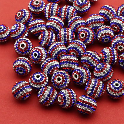 1Pc Independence Day Faux Rhinestone Acrylic Beads 16mm Sparkling Crystal Rhinestone Spacer Beads Charms Ideal for DIY Necklaces, Bracelets, and Earrings Jewelry Making 4th Of July Decorations